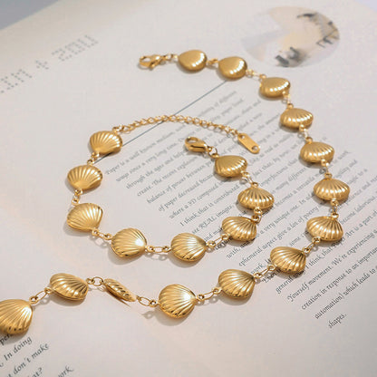Three-dimensional Shell Necklace For Women In Multicolor, Electroplated Titanium Steel Jewelry Set