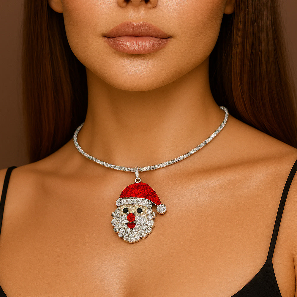 Santa Claus Choker Necklace For Women In Alloy With Rhinestones, Perfect Christmas Jewelry Accessory