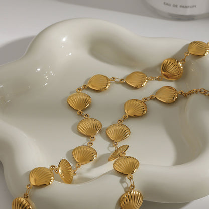 Three-dimensional Shell Necklace For Women In Multicolor, Electroplated Titanium Steel Jewelry Set
