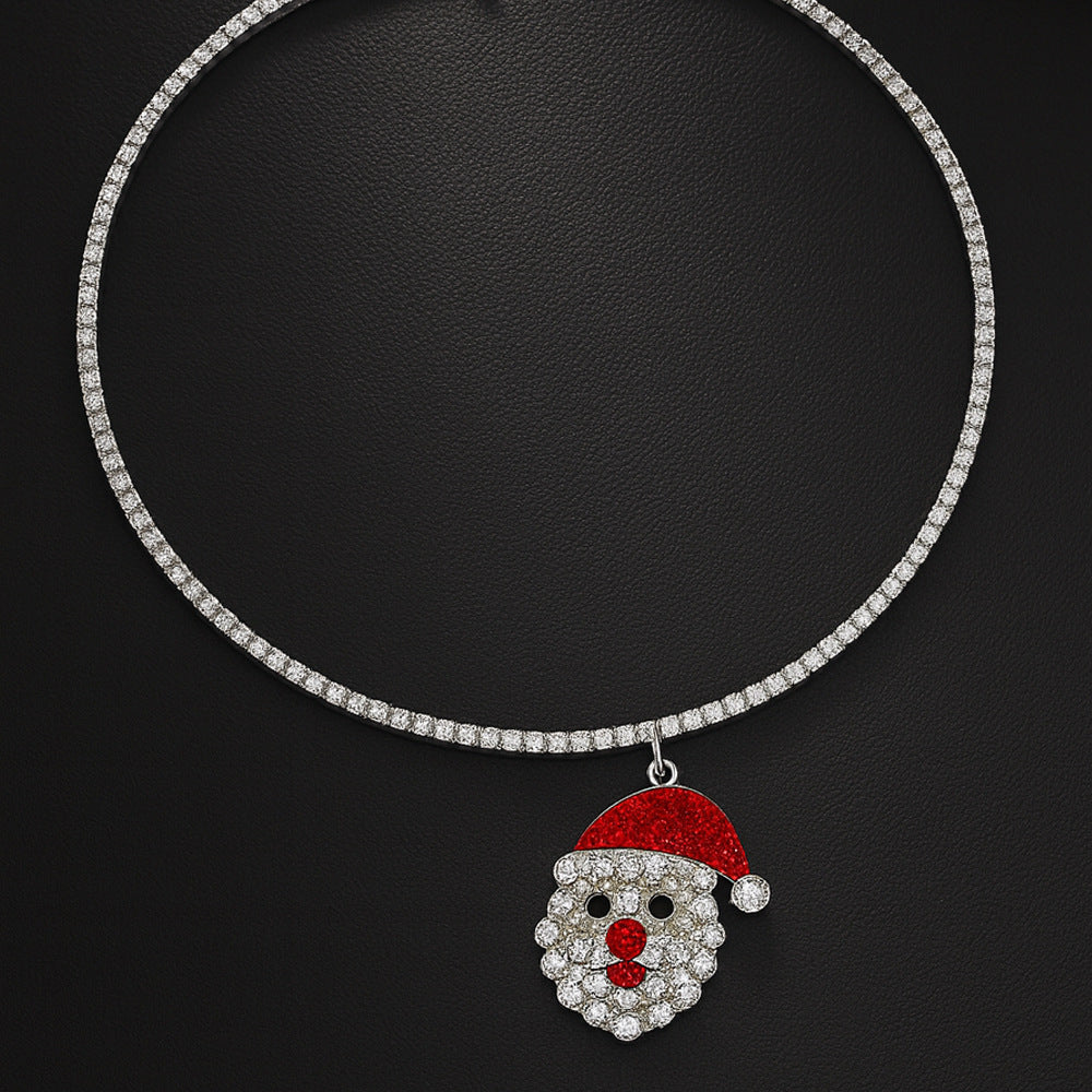 Santa Claus Choker Necklace For Women In Alloy With Rhinestones, Perfect Christmas Jewelry Accessory