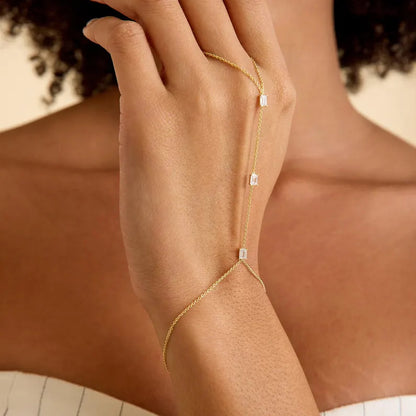Geometric Silver Hand Chain Bracelet For Women, Electroplated Alloy With Rhinestones