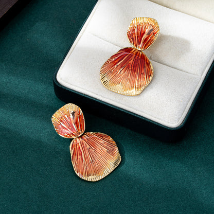 Geometric Enamel Earrings For Women Featuring Gold Zinc Alloy With 925 Sterling Silver Stud Posts