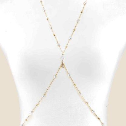 Women’s Silver Alloy Body Chain Featuring White Crystal Inlay And Cross Pattern With Electroplated Finish