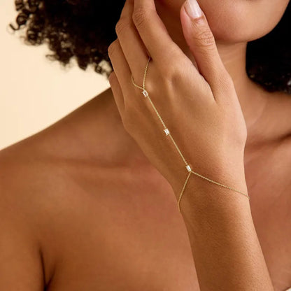 Geometric Silver Hand Chain Bracelet For Women, Electroplated Alloy With Rhinestones