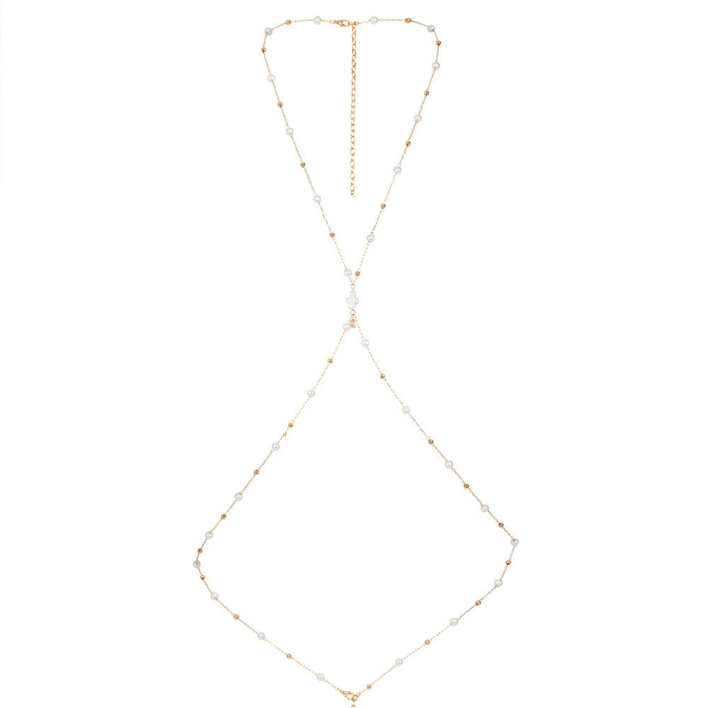 Women’s Silver Alloy Body Chain Featuring White Crystal Inlay And Cross Pattern With Electroplated Finish