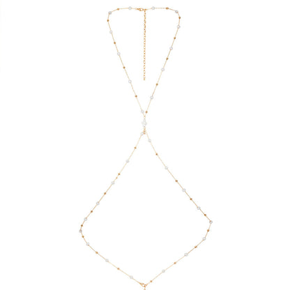 Women’s Silver Alloy Body Chain Featuring White Crystal Inlay And Cross Pattern With Electroplated Finish