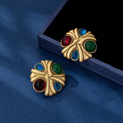 Color Block Stud Earrings For Unisex Featuring Electroplated Zinc Alloy With 925 Sterling Silver Posts In Retro Style