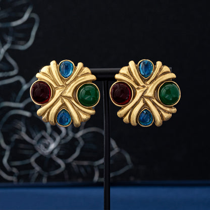 Color Block Stud Earrings For Unisex Featuring Electroplated Zinc Alloy With 925 Sterling Silver Posts In Retro Style