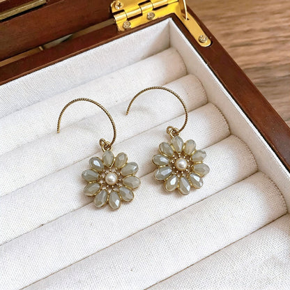 Petal Stud Earrings For Unisex Featuring Light Blue Crystal Inlay And Zinc Alloy With Copper Ear Pins