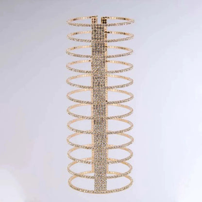 Exaggerated Geometric Silver Alloy Bangle For Women With Rhinestone Inlay