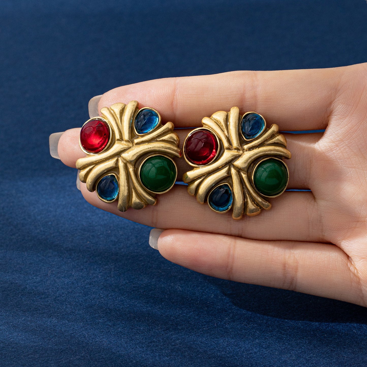 Color Block Stud Earrings For Unisex Featuring Electroplated Zinc Alloy With 925 Sterling Silver Posts In Retro Style