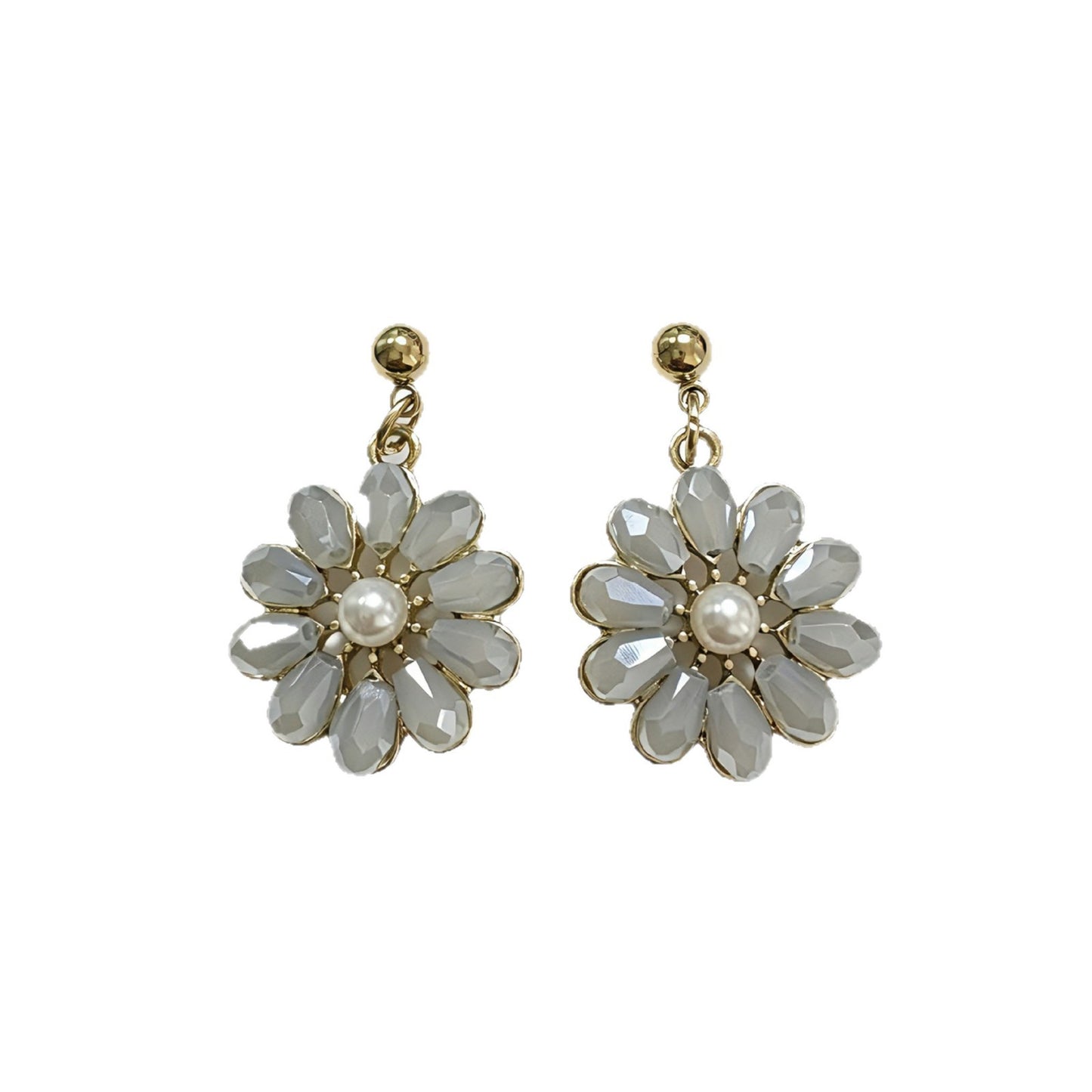 Petal Stud Earrings For Unisex Featuring Light Blue Crystal Inlay And Zinc Alloy With Copper Ear Pins