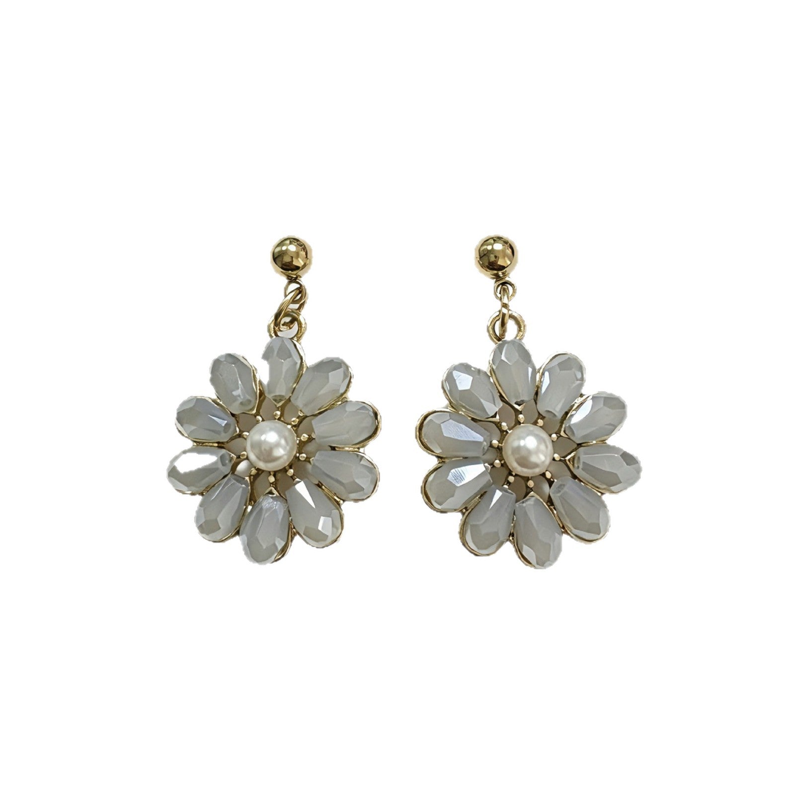 Petal Stud Earrings For Unisex Featuring Light Blue Crystal Inlay And Zinc Alloy With Copper Ear Pins
