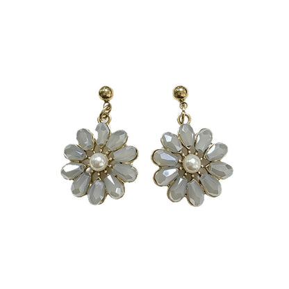 Petal Stud Earrings For Unisex Featuring Light Blue Crystal Inlay And Zinc Alloy With Copper Ear Pins