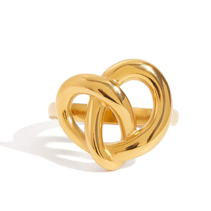 Heart Shape Open Ring For Women, Waterproof Non Tarnish Titanium Steel With Electroplated Gold Plating