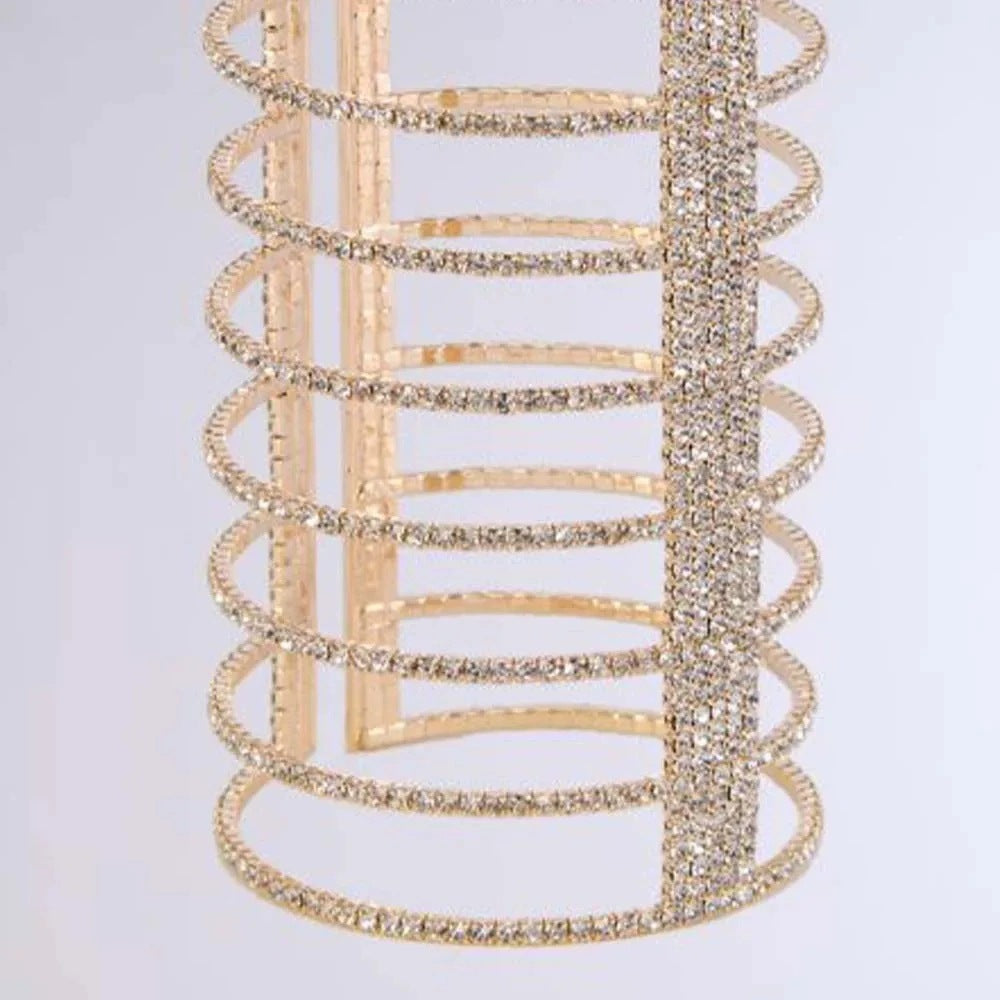 Exaggerated Geometric Silver Alloy Bangle For Women With Rhinestone Inlay