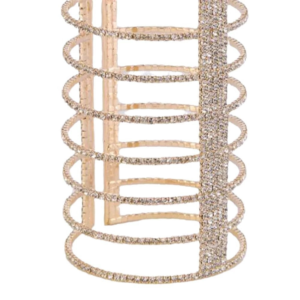 Exaggerated Geometric Silver Alloy Bangle For Women With Rhinestone Inlay