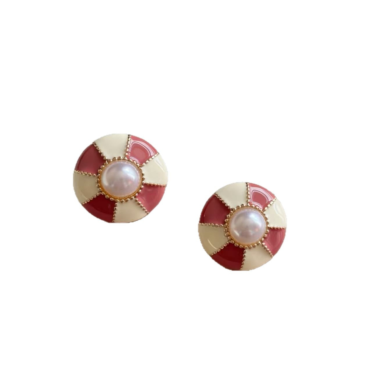 Retro Round Stud Earrings With 925 Sterling Silver Posts Featuring Enamel Craftsmanship In Silver