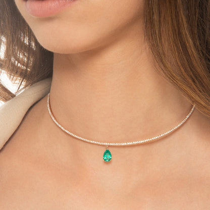 Water Droplets Choker For Women With Rhinestones Pendant In Silver Alloy Featuring Slider Chain