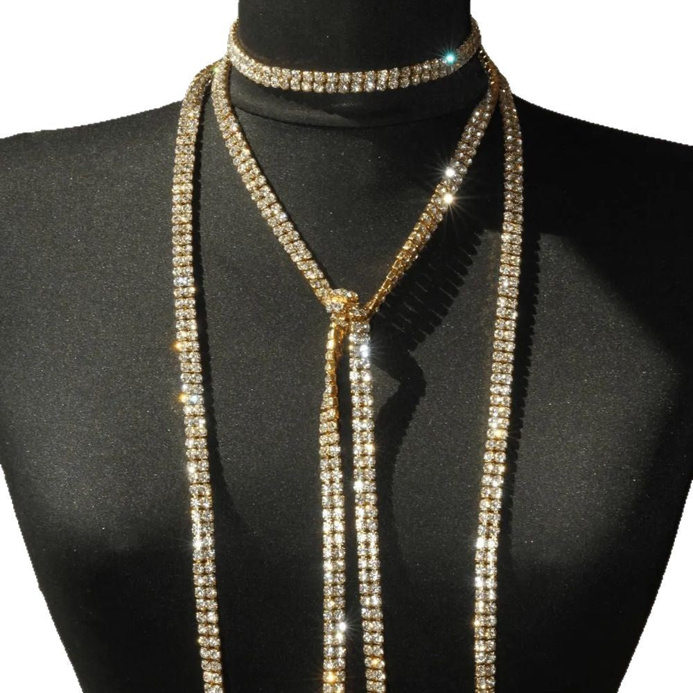 Silver Alloy Body Chain For Women Featuring Geometric Pattern With White Crystal Inlay And Electroplated Finish