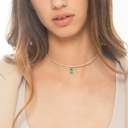Water Droplets Choker For Women With Rhinestones Pendant In Silver Alloy Featuring Slider Chain