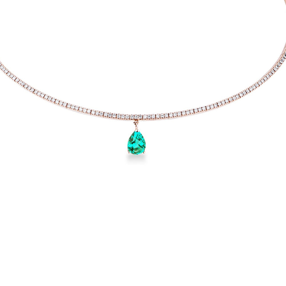 Water Droplets Choker For Women With Rhinestones Pendant In Silver Alloy Featuring Slider Chain