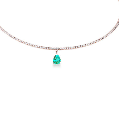 Water Droplets Choker For Women With Rhinestones Pendant In Silver Alloy Featuring Slider Chain