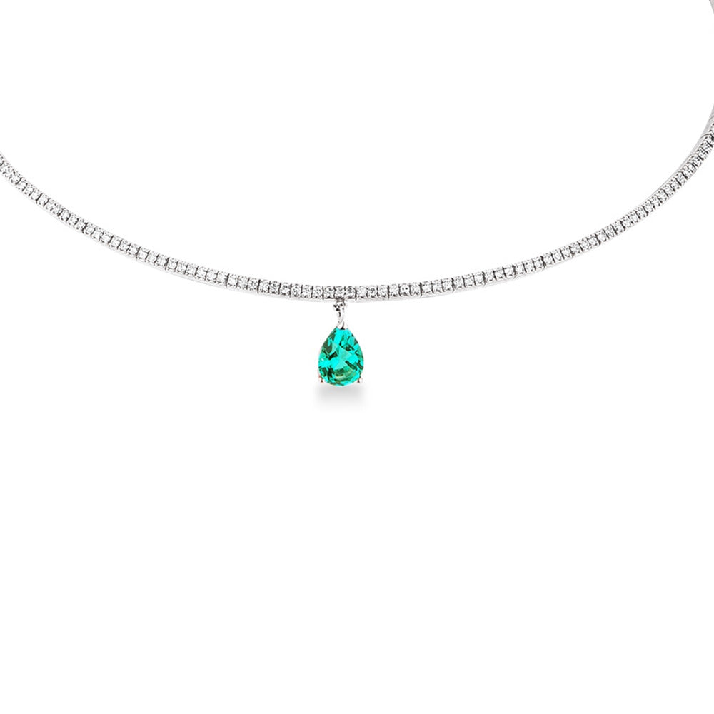 Water Droplets Choker For Women With Rhinestones Pendant In Silver Alloy Featuring Slider Chain