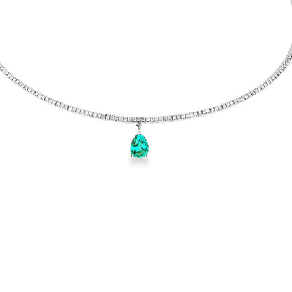 Water Droplets Choker For Women With Rhinestones Pendant In Silver Alloy Featuring Slider Chain