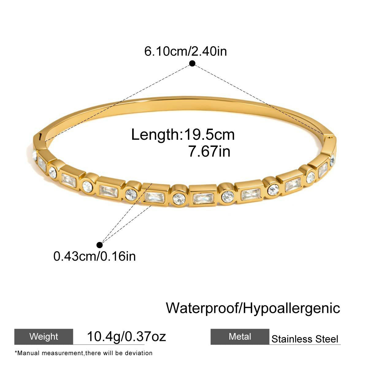 Geometric Bangle In 304 Stainless Steel With Zircon Inlay And Electroplated Gold Plating Process, Available In Colour