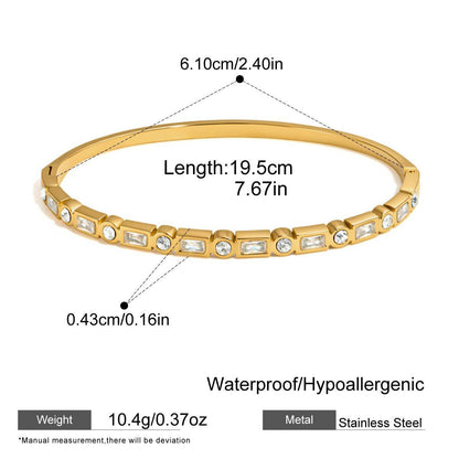 Geometric Bangle In 304 Stainless Steel With Zircon Inlay And Electroplated Gold Plating Process, Available In Colour