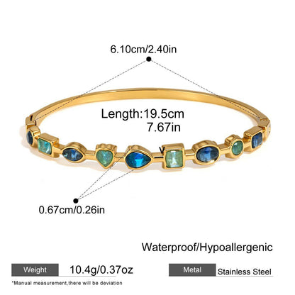 Geometric Bangle In 304 Stainless Steel With Zircon Inlay And Electroplated Gold Plating Process, Available In Colour