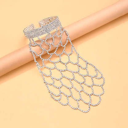 Exaggerated Silver Alloy Grid Bracelet For Women With Rhinestone Inlay
