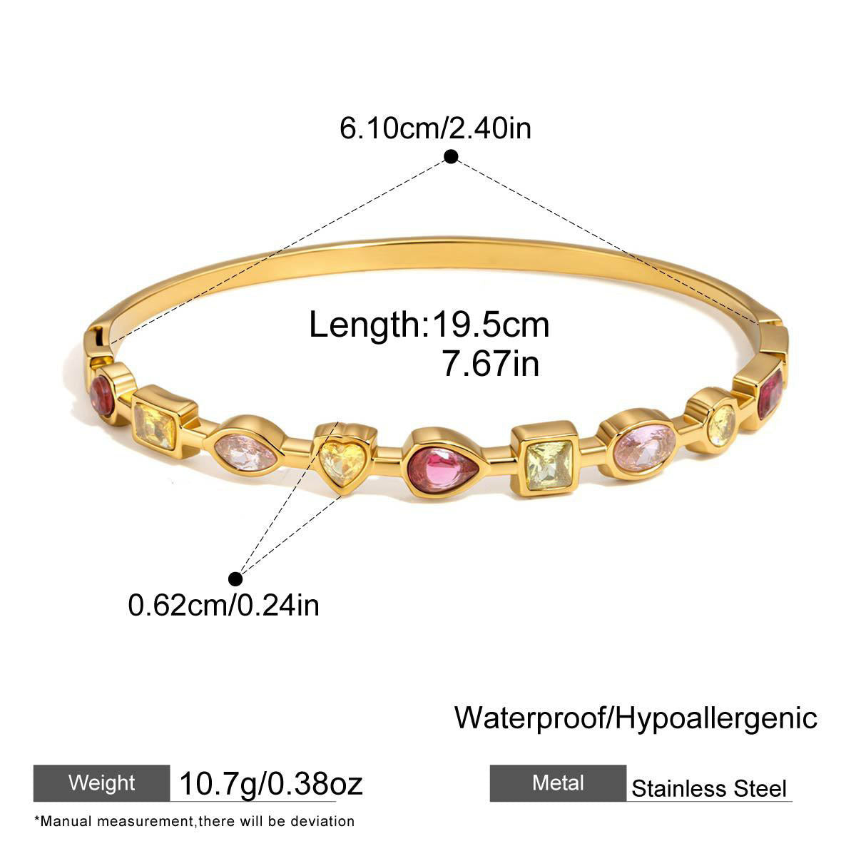 Geometric Bangle In 304 Stainless Steel With Zircon Inlay And Electroplated Gold Plating Process, Available In Colour