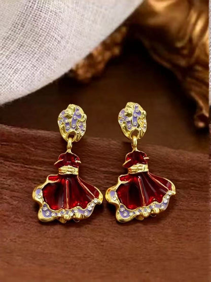 Ethnic For Unisex Stud Earrings In Red, Electroplated With 925 Sterling Silver Posts, Zinc Alloy Material