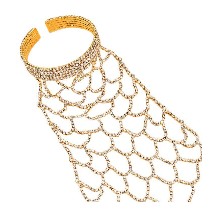 Exaggerated Silver Alloy Grid Bracelet For Women With Rhinestone Inlay