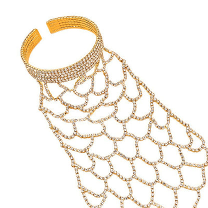 Exaggerated Silver Alloy Grid Bracelet For Women With Rhinestone Inlay