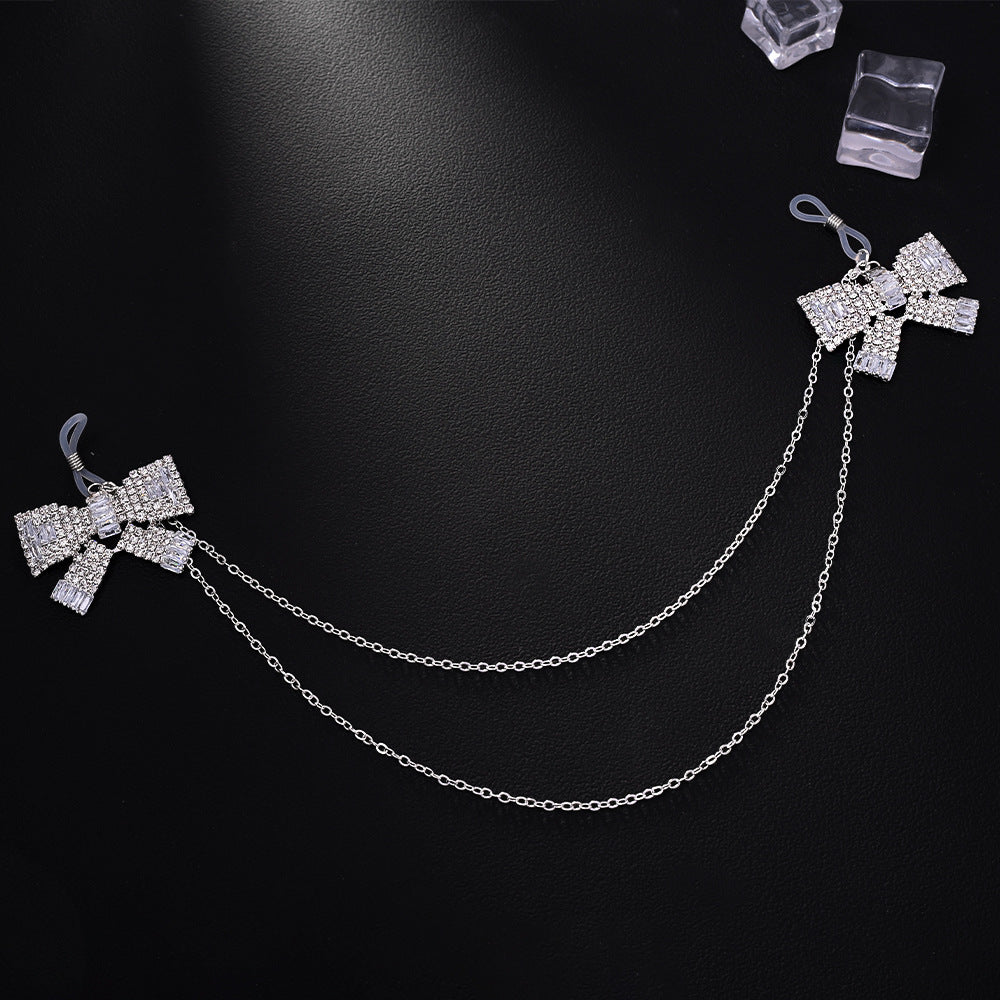 Silver Alloy Body Chain For Women Featuring White Crystal Inlay And Elegant Bow Tie Pattern