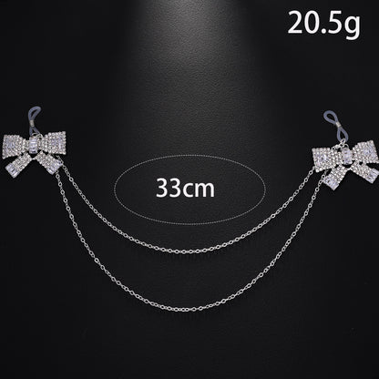 Silver Alloy Body Chain For Women Featuring White Crystal Inlay And Elegant Bow Tie Pattern