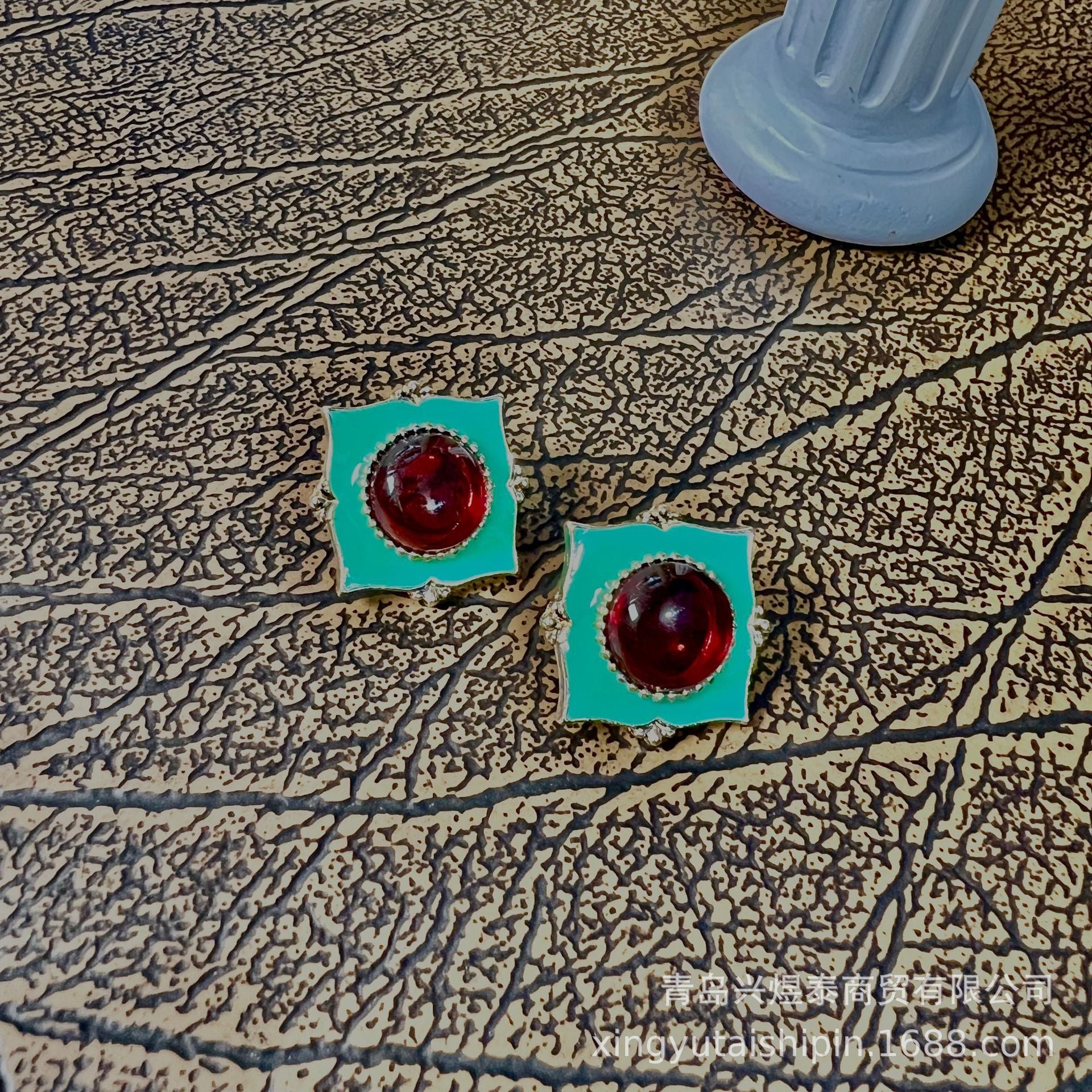 Retro Geometric Silver Enamel Stud Earrings In Alloy With Clip-On Ear Caps