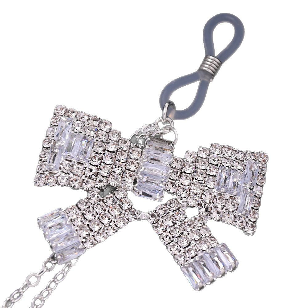 Silver Alloy Body Chain For Women Featuring White Crystal Inlay And Elegant Bow Tie Pattern