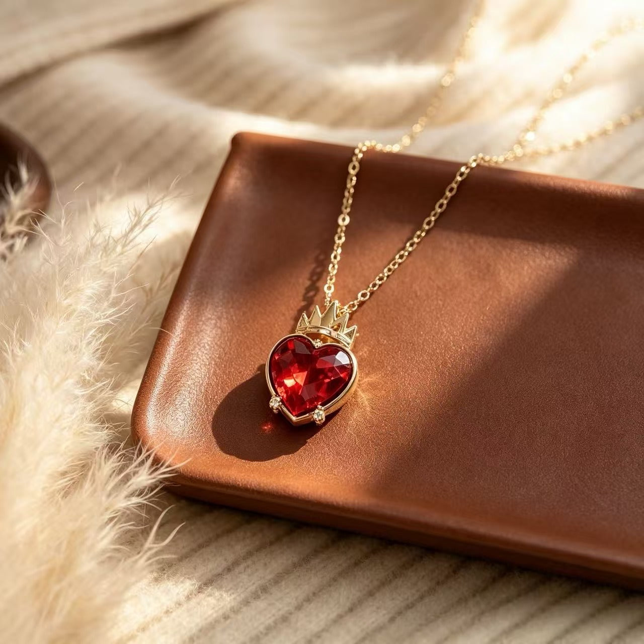 Heart Shape Necklace With Electroplated Alloy Chain Featuring Gem Inlay In Vintage Style For Unisex