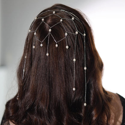 Grid Jewelry Headband For Women With Artificial Pearl In Silver, Perfect For Summer