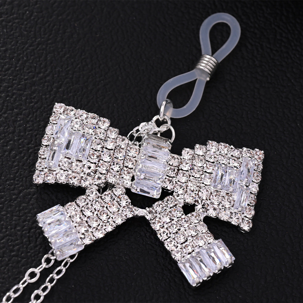 Silver Alloy Body Chain For Women Featuring White Crystal Inlay And Elegant Bow Tie Pattern