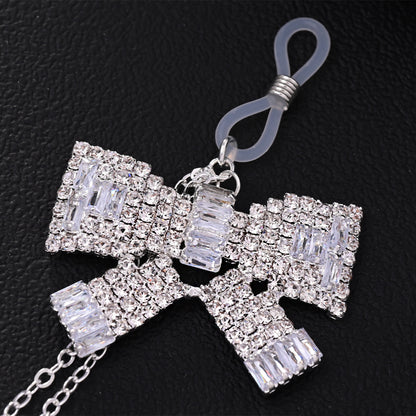 Silver Alloy Body Chain For Women Featuring White Crystal Inlay And Elegant Bow Tie Pattern