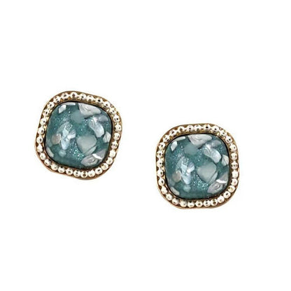 Square Blue Alloy Earrings For Unisex Featuring Baroque Style And Gem Inlay, Perfect Stud Earrings
