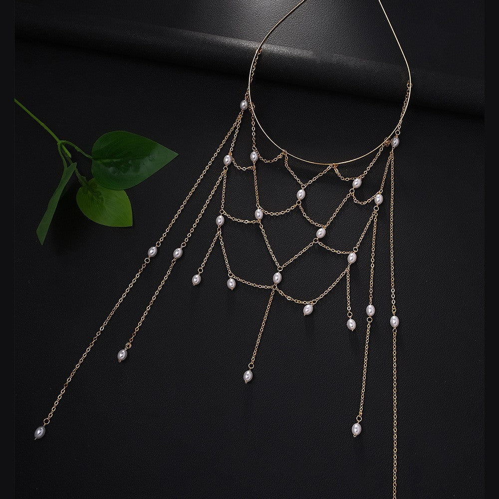 Grid Jewelry Headband For Women With Artificial Pearl In Silver, Perfect For Summer