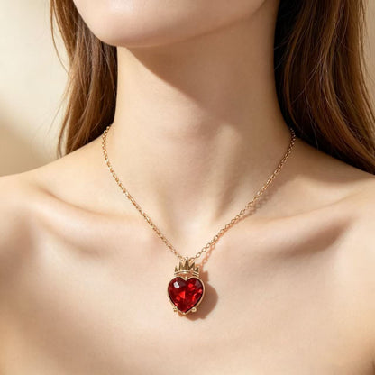 Heart Shape Necklace With Electroplated Alloy Chain Featuring Gem Inlay In Vintage Style For Unisex