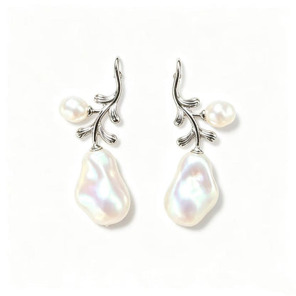 Asymmetrical Tree Drop Earrings For Unisex Featuring Zinc Alloy With 925 Sterling Silver Studs In Silver