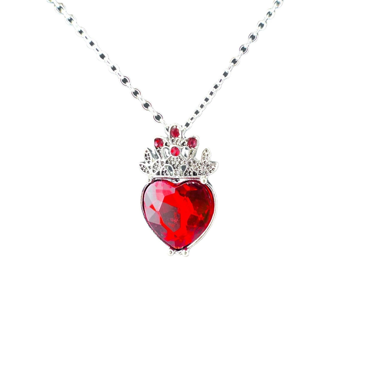 Vintage Style Crown Pendant Necklace In Red With Alloy Chain And Electroplated Finish Featuring Gem Inlay